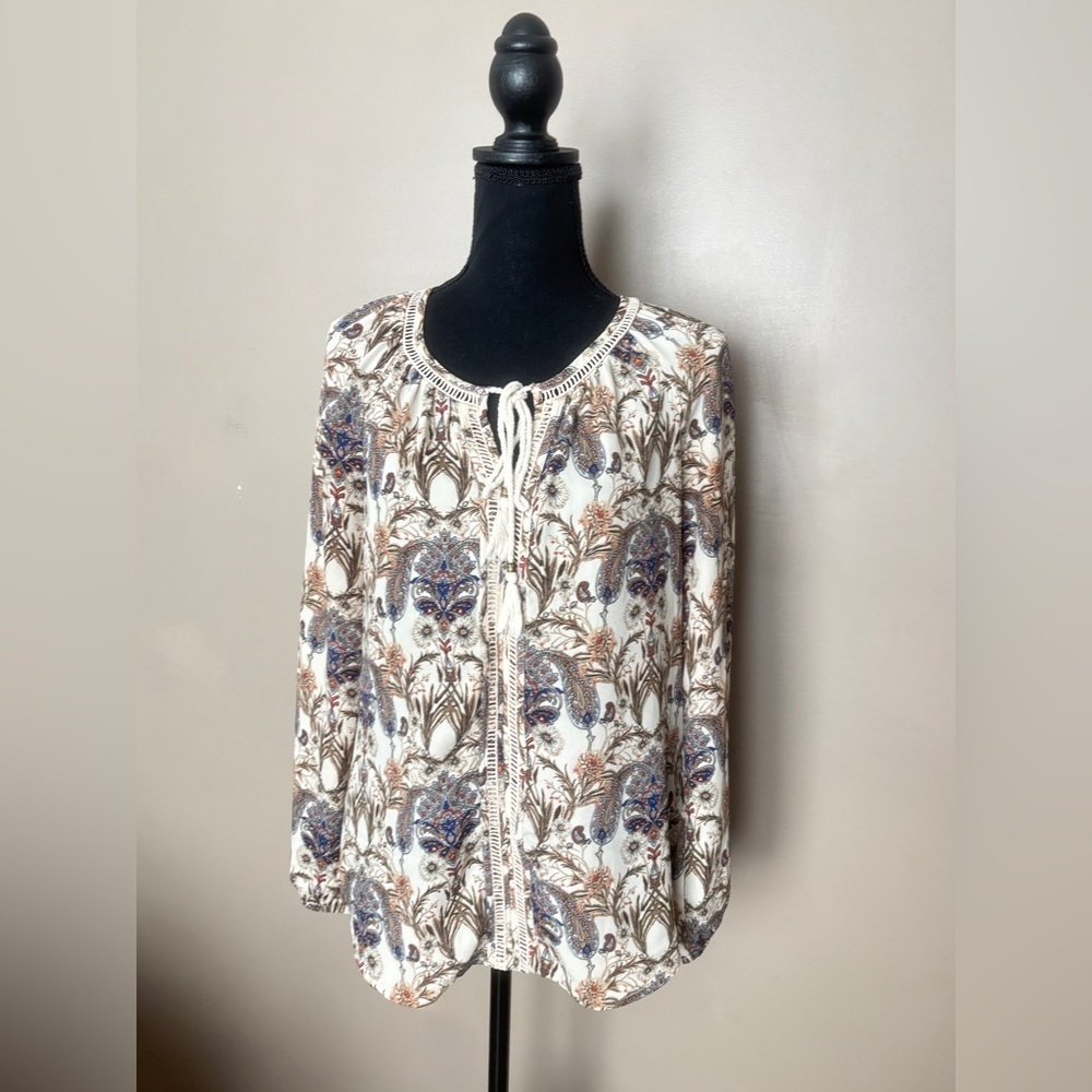 Meadow Rue Myrtle Peasant Blouse Anthropologie neutral paisley floral boho top S